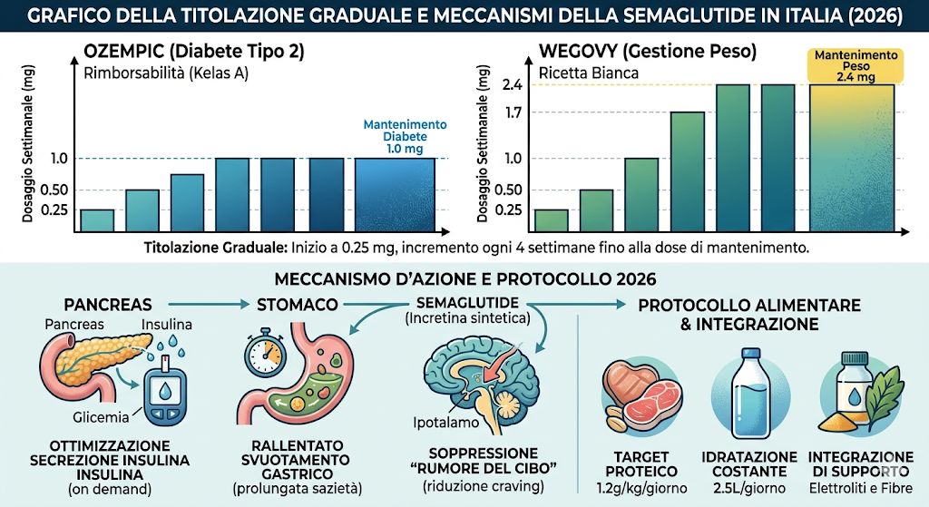 Schema dei dosaggi incrementali per Ozempic e Wegovy.